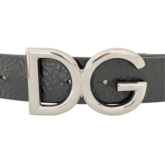Dolce & Gabbana black leather gunmetal DG logo sleek minimalist belt - Picture 3 of 10